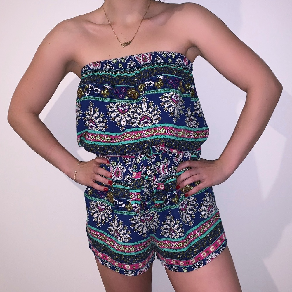 Andrée Paisley Strapless Floral Romper